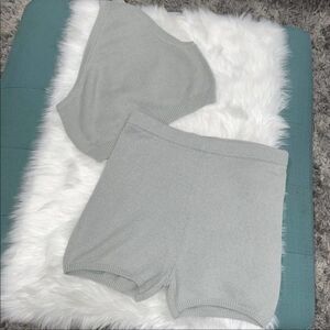 REFORMATION Womens Siz XL Roze One-shoulder Crop Top & High Waist Shorts In Dove